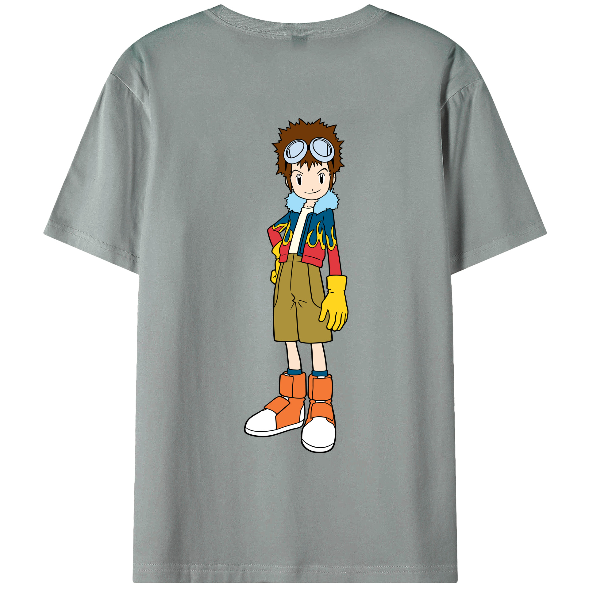 （画像用） Digimon デジタルモンスター/デジモン 綿100％ メンズ半袖Tシャツ（バックプリント） 通気性